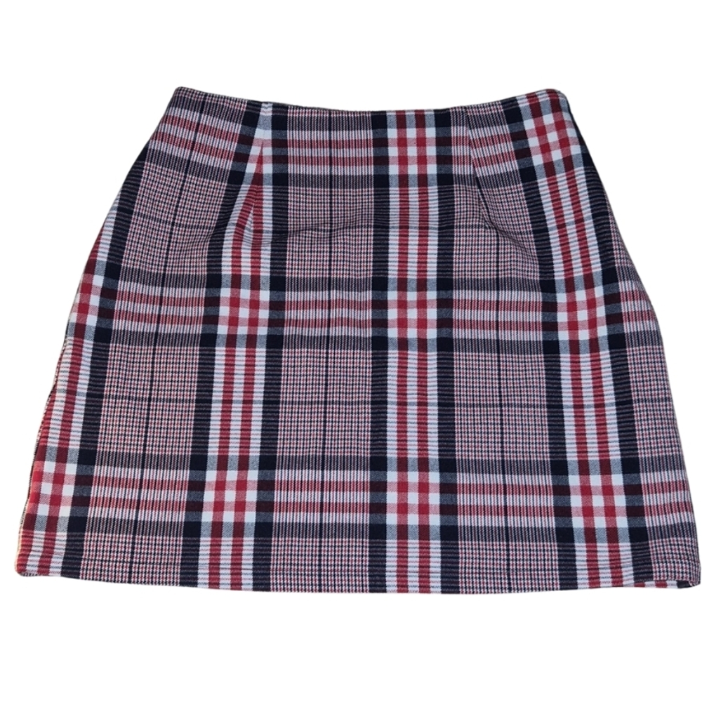 Plaid A-Line Skirt - Red, White, and Black